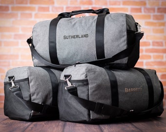 BULK SALE Groomsmen Gift Duffle Bags, Set of 5+ Personalized Gray Men's Duffle Bag, Set of 6, 7, 8, 10 Wedding Party Overnight Travel Bag