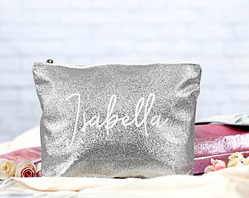 Custom Name Glitter Cosmetic Bag Holiday Gift Personalized Etsy