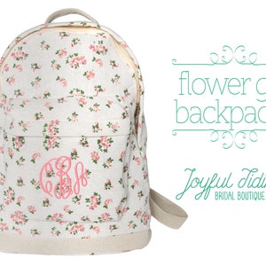 SALE Embroidered Flower Girl Backpack, Flower Girl Gift, Girl&#39;s Backpack, Monogrammed, Back to School Bag, Floral Backpack, Canvas Bag