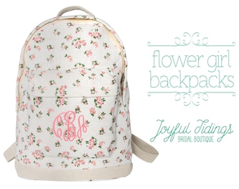 SALE Embroidered Flower Girl Backpack, Flower Girl Gift, Girl&#39;s Backpack, Monogrammed, Back to School Bag, Floral Backpack, Canvas Bag