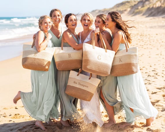 Personalized Woven Beach Tote Bag with Zipper, Custom Monogrammed Straw Bag
