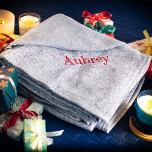 Sweater Fleece Blanket Christmas Gift, Personalized Fleece Throw, Ultra Soft Monogrammed Heathered Blanket Present, Custom Corporate Gift