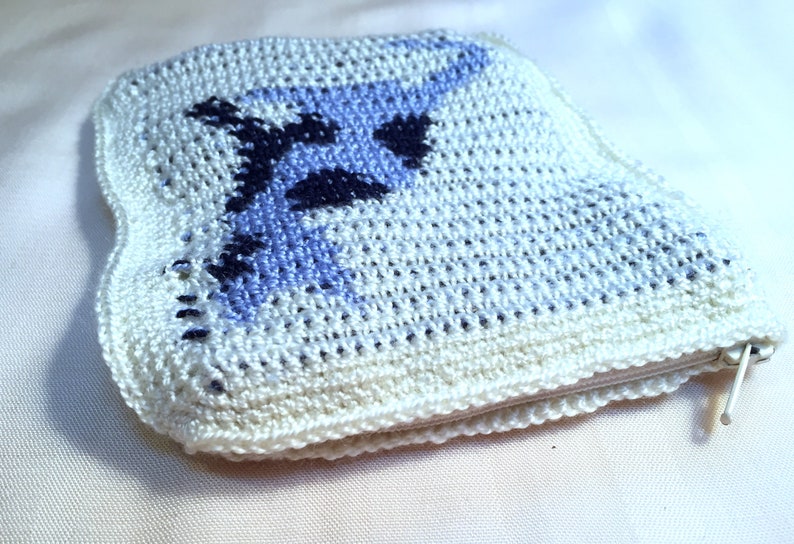 6-12 Zippered Lined Cat Coin Purse Tapestry Crochet