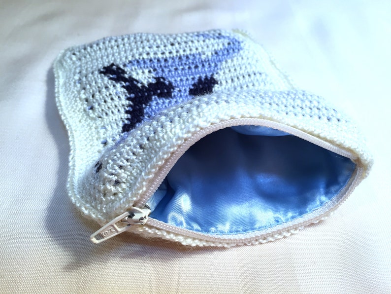 6-12 Zippered Lined Cat Coin Purse Tapestry Crochet