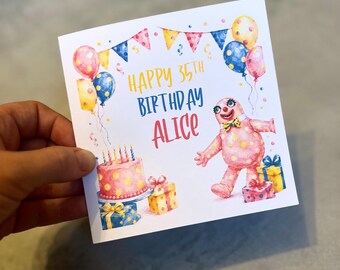 Tarjeta de cumpleaños personalizada inspirada en Blobby. Tarjeta de cumpleaños de los 90.