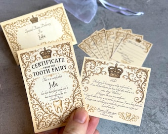 Personalised Vintage Tooth Fairy Letter Set, First Tooth Certificate & Receipts