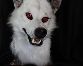 white wolf mask fursuit mask wolf luminous red eyes white fursuit to reserve