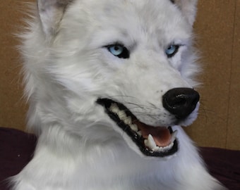White Wolf Mask Alaska Fursuit. Realistic Fursuit Costume. Wolf Head Fursuit. Halloween Cosplay Mask, Fursuit Head