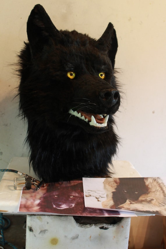 黒狼マスク ファースーツ マスク 狼 光る 黒 ファースーツ ハロウィン