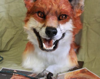Red fox fursuit mask. Realistic fur costume. Fox head Fursuit. Halloween cosplay mask, Fursuit head