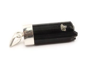 Black Tourmaline “Rough” Pendant Sterling Silver