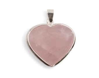 Rose Quartz Heart Sterling Silver Pendant