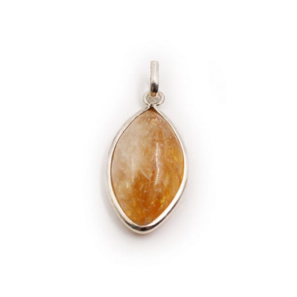 Pendentif Citrine Navette Cabochon Argent Massif