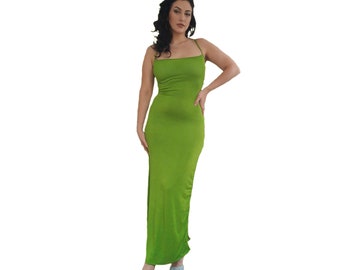 Robe maxi dos nu dos nu fendue sur le côté vert