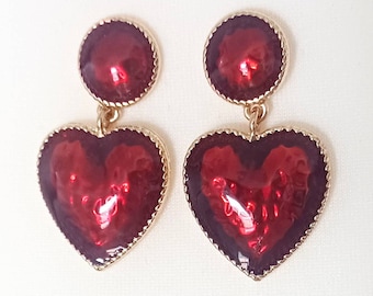 Red Heart Stud Drop Earrings
