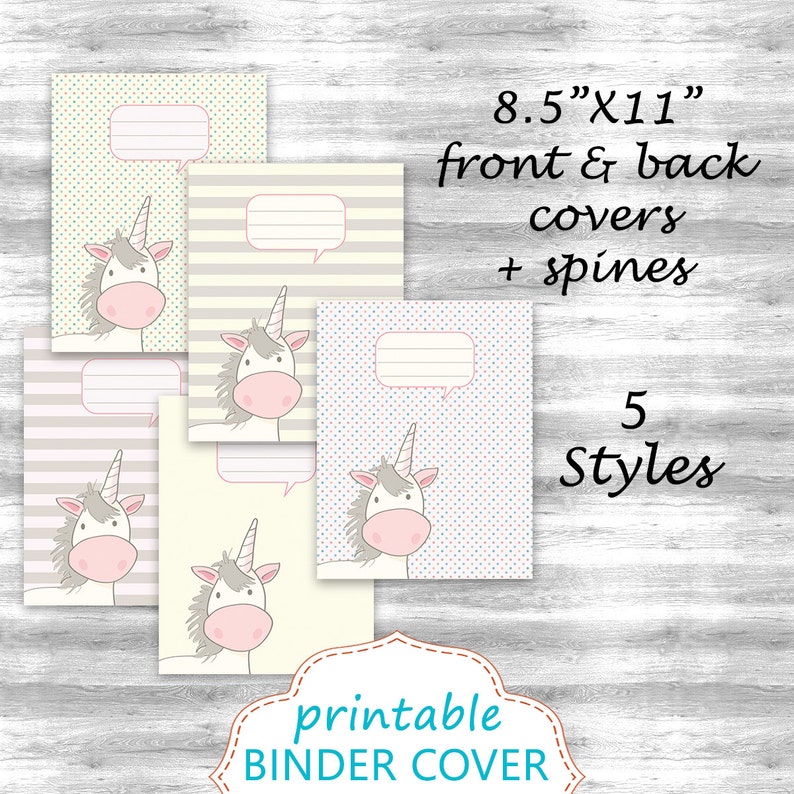Printable Unicorn Binder Cover Set of 5 Etsy
