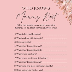 Editable Who Knows Mommy Best Baby Shower Game - Printable & Customizable Download