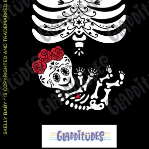 Transferencia termoadhesiva DIY - Sugar Skull Skelly Baby -- FRIDA -- Esqueleto de maternidad Diseño de 2 colores