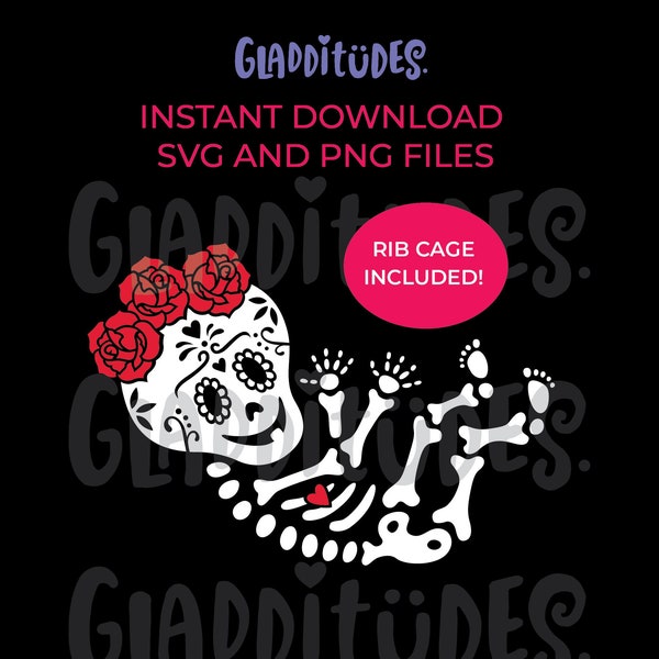Sugar Skull Girl Baby Skeleton SVG file for Maternity Halloween Costume - personal use only for pregnancy - Frida Skelly Baby