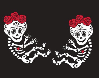 Frida  Sugar Skull Skeleton for TWINS DIY Iron-on Transfer