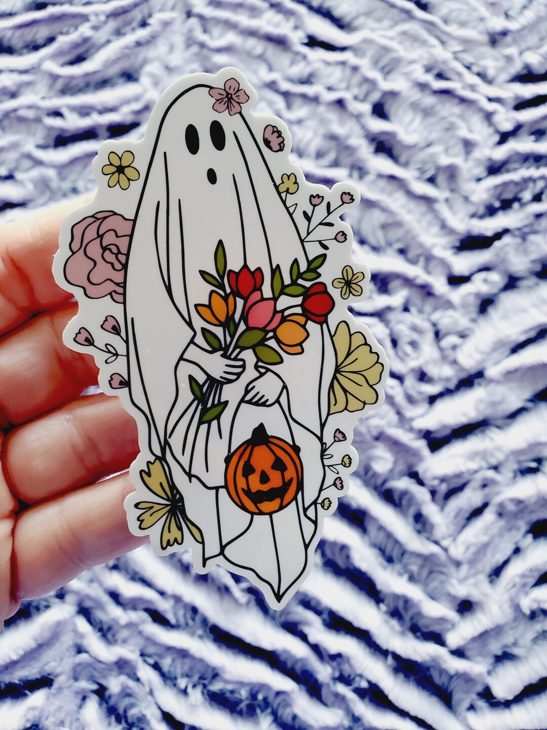 Floral Ghost Vinyl Sticker Die Cut - Etsy
