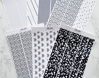 Black and White Patterned Large Washi Sticker Strips