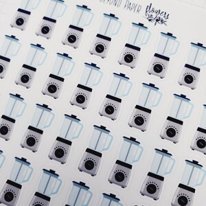 May include: A sheet of stickers featuring a repeating pattern of gray and white blenders with blue glass jars. The stickers are labeled "Beyond Paper Flowers".