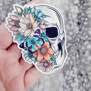 Half In Bloom Skull Matte Vinyl Sticker Die Cut