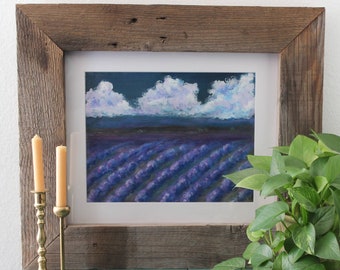 Provence Lavender Field Painting, Original Acrylic, 100-Year-Old Wood Frame
