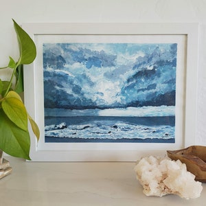 Storm painting, stormy beach wall art, Beach painting, Blue monochromatic painting, Acrylic painting, Rough seas painting, beach artwork