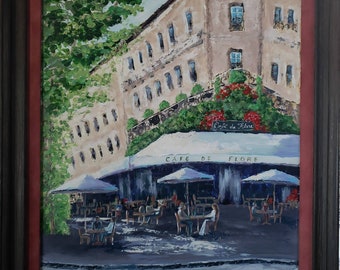 Cafe de Flore acrylic painting, Paris Cafe art, Paris Cafe painting, Cafe de Flore art, Parisian art, Cafe painting, Restaurant painting