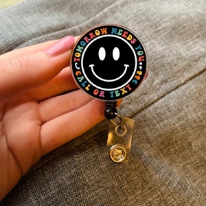 Suicide Prevention Badge Reel | Cute Badge Reel | Gift for Social Worker | 988 Hotline Badge Reel for Work | Happy Face Badge Reel