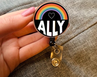 Ally Badge Reel | Cute Badge Reel | Gift for Social Worker | Pride Month Gift | Rainbow Badge Reel