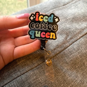Iced Coffee Badge Reel | Cute Badge Reel | Gift for Coffee Lover | Iced Coffee Queen | Gift for Her | Retractable Badge Reel