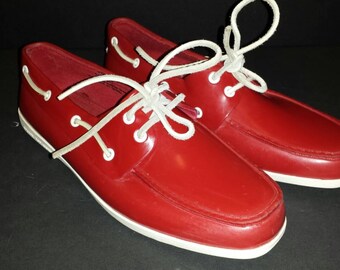 Vintage Sperry Rubber Red Top-Sider Waterproof 8.5 M Boat Yacht Shoes White Leather Laces