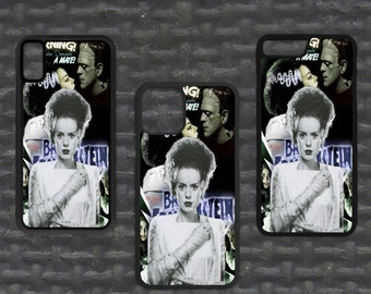 May include: Three black phone cases with a Frankenstein theme. Each case features a different image of Frankenstein's monster and Bride of Frankenstein. The text on the cases reads "RNING! sler Denards A MATE!" and "NG! ands ATE!"