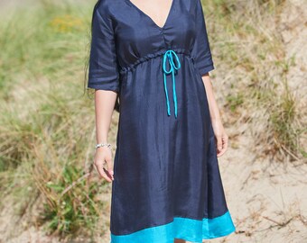 Navy Pure Silk Handwoven Ladies Dress