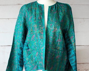 Silk Kantha Ladies Jacket, Hand Stitched Jacket, Kantha Silk, Handmade Jacket, Boho Jacket, Ethically Made