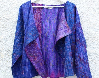 Kantha Stitch Purple Silk Jacket, Recycled Jacket, Handstitched Jacket, Purple Silk Jacket, Upcycled Jacket, Ethically made