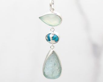 Aquamarine, Chalcedony & Turquoise Gemstone Pendant, Aquamarine Pendant, Aquamarine Jewellery, Aquamarine Jewelry, Aquamarine Necklace