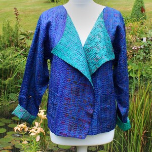 Kantha Stitch Blue Silk Jacket Recycled Jacket Handstitched - Etsy UK
