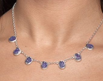 Collier En Argent Sterling 925 Avec Tanzanite Bleue - Fait Main, Longueur 18 Pouces