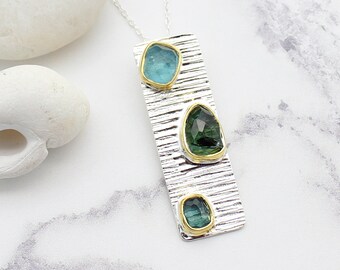 Handmade Tourmaline & Apatite Sterling Silver Pendant Necklace