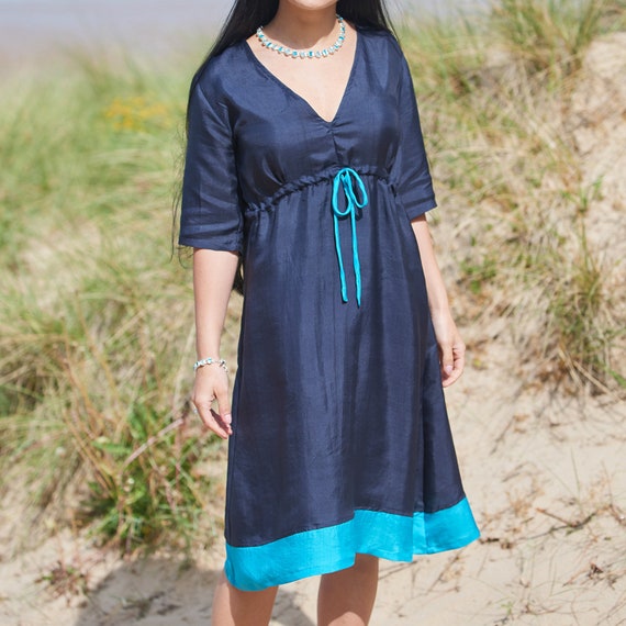 chinese dress ladies Organic Women's Linen Dress Maya Pure Black  menique