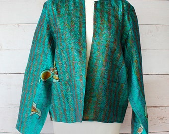 Silk Kantha Jacket: Hand-Stitched Recycled Sari, Boho Style