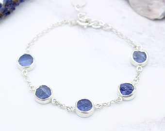 Tanzanite Gemstone Sterling Silver Bracelet, Tanzanite Bracelet, Tanzanite Jewelry, December Birthstone Bracelet, Raw Stone Bracelet