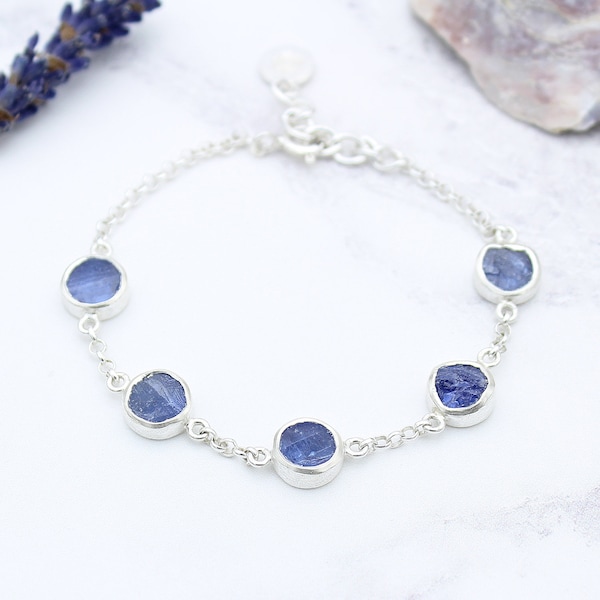 Tanzanite Gemstone Sterling Silver Bracelet, Tanzanite Bracelet, Tanzanite Jewelry, December Birthstone Bracelet, Raw Stone Bracelet