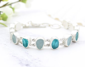 Aquamarine Apatite Bracelet: Sterling Silver Gemstone Jewelry