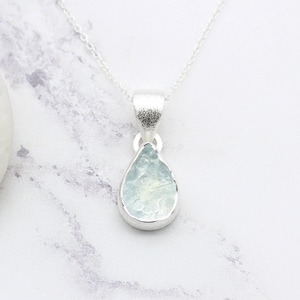 Handmade Aquamarine Pendant Necklace: Raw Gemstone, Sterling Silver, March Birthstone