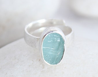 Aquamarine Gemstone Ring,  sterling silver ring, Aquamarine Jewelry, March Birthstone Ring, Raw Stone Ring, Adjustable gemstone ring